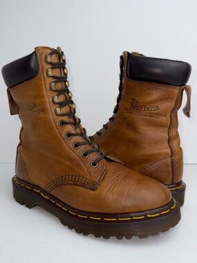 Vintage Dr. Martens England Brown 10 Eye Hook Greasy Leather MIE Boots UK 4
